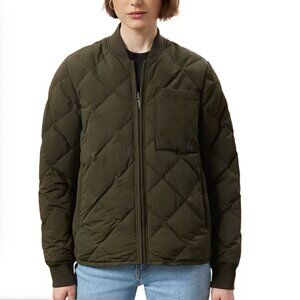 Frank & Oak Classic Quilted Bomber Jacket - Size Small, Olive Green